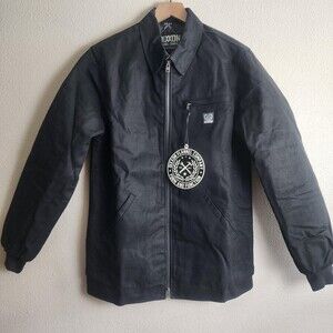 Dixxon Jacket Mens Medium Black Canvas Quilted Lined Workwear Bomber Full Zip